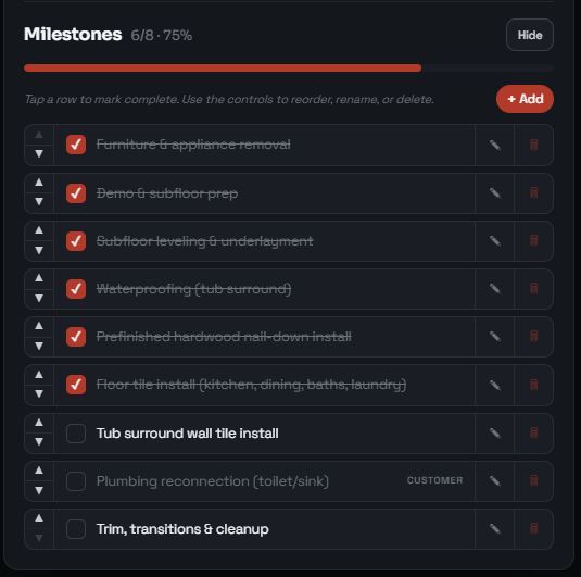 Supervisr milestones screen